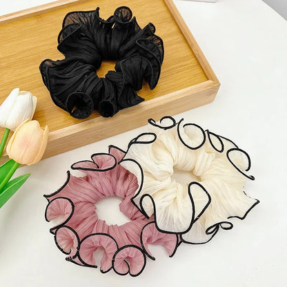 Folded chiffon hair ties with contrasting edge