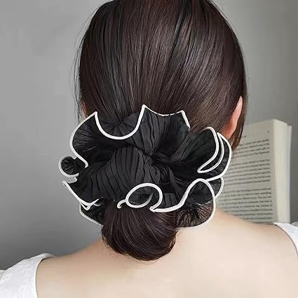 Folded chiffon hair ties with contrasting edge