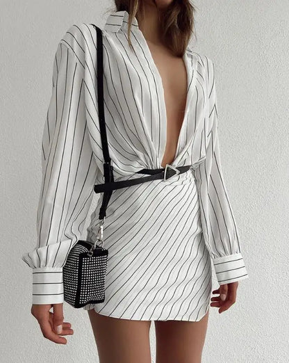 Striped Long-Sleeved Shirt Dress