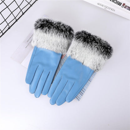 Genuine lamb leather gloves with rabbit fur cuffs | Ladies leather gloves