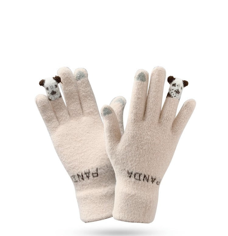 Women's gloves - Sweet and warm, cotton gloves with plush, touchscreen for cycling