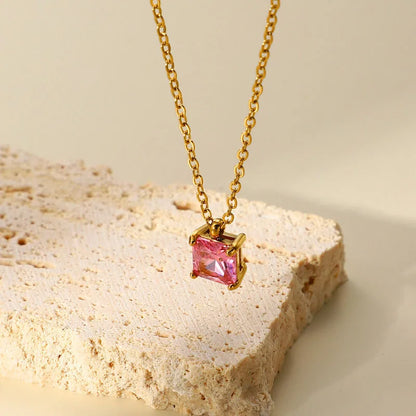 Necklace with solitaire square pendant