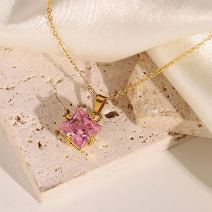 Necklace with solitaire square pendant