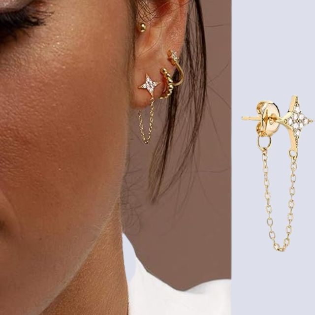 Tassel chain earring with star accent