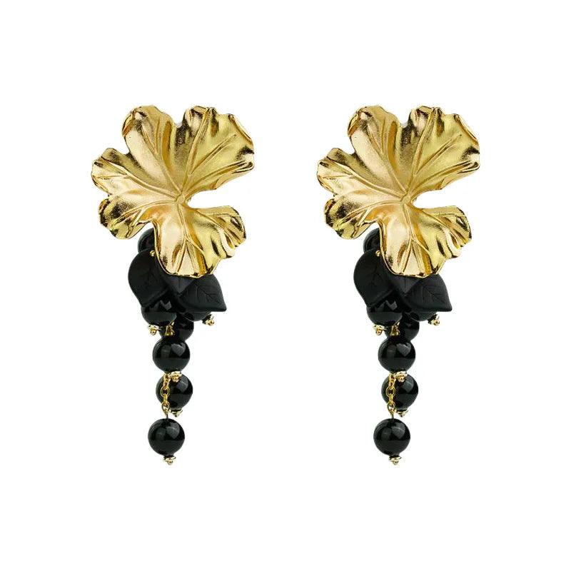 Elegant floral statement earrings with pearl cascade